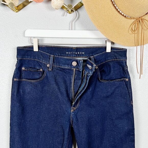 Mott & Bow Oliver Straight Leg Jeans in Dark Wash Indigo Stretch  34x32 - Picture 5 of 12